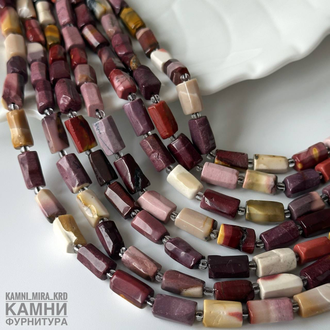 Яшма мукаит угловатые цилинды фри-форм 5,5-11,6Х6,9-12,8 мм, цена за нить 19 см