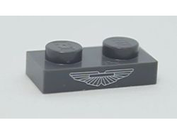 Plate 1 x 2 with Silver Aston Martin Logo Pattern, Dark Bluish Gray (3023pb03 / 6376903)