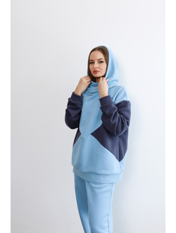 Худи  колорблок хлопковый велюр (небесный)