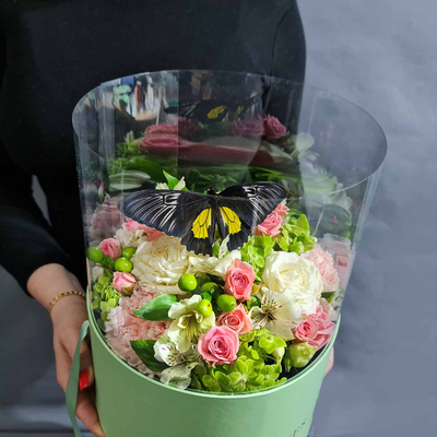 Букет в коробке с бабочкой №112