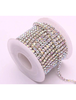 Стразовая цепочка, SS08 цвет белый (10 метров)