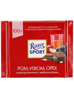 Шоколад Ritter Sport молочный с ромом орехом и изюмом 100 г