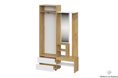 Абрау вешалка с зеркалом прихожая Дуб золотой/Белый