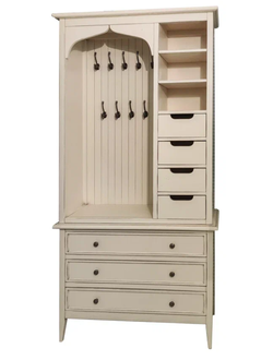 Пенал - стеллаж открытый с крючками и нижними ящиками.