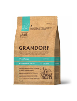 Grandorf (Грандорф): сухой корм для собак всех пород 4 вида мяса с пробиотиками, 3 кг