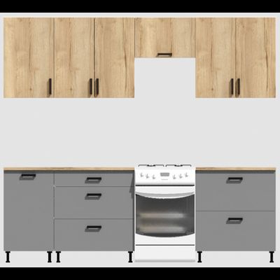 Кухня Эконом 2,1 метра (1300х800) Цвет: Дуб Вотан/Базальт