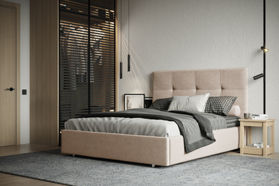 Кровать  двуспальная, MyCloud Камилла с подъемным механизмом, бельевым ящиком, мягкое изголовье, спинка квадратами