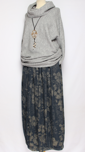 Свитер удлиненный "РЕГЛАН ХОМУТ" серый р.46-52