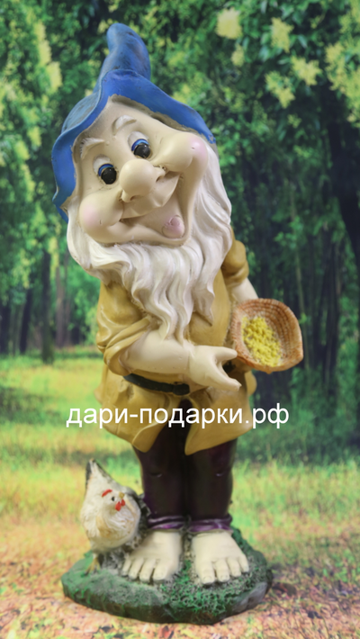 Гном лесник с курочкой 44*23см   1,4кг   полистоун Россия 2098/012591*