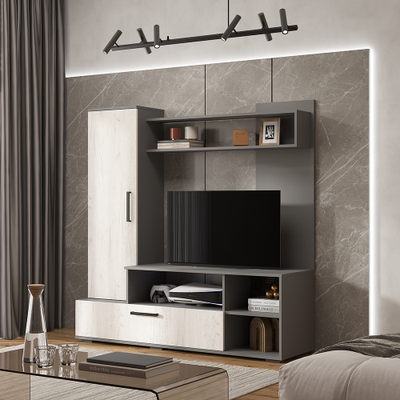 Гостиная Евро 2 (лдсп) (Графит/дуб крафт белый) , Ш1500хВ1520хГ440 мм