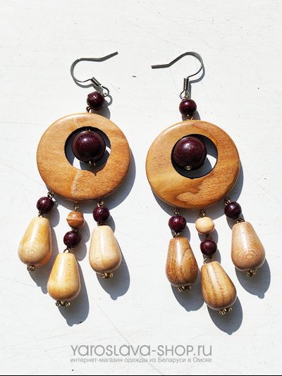 М-127. Серьги деревянные диск шар капли разные породы дерева.