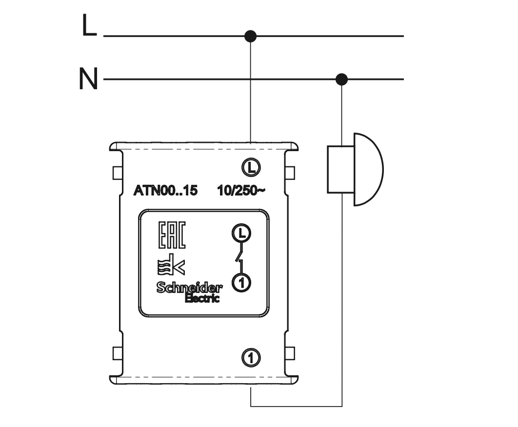 Схема подключения нажимной кнопки Schneider Electric серии Atlas Design.