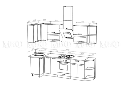 Кухня угловая Техно new 0,9*2,7м