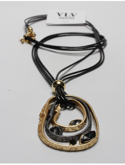 Подвеска "Гнутые овалы и бусины" золото и тёмный металл