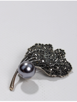 Брошь " Чёрная жемчужина лист"