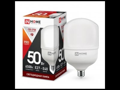 Лампа светодиодная ASD/InHome  высокомощн. E27  50W (4500lm) 6500К 6K 230V с адапт. E40 213x125 HP-PRO 1125
