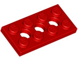 Technic, Plate 2 x 4 with 3 Holes, Red (3709b / 370921)