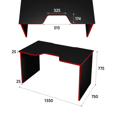 Стол геймерский С-240 черный шагрень/красный