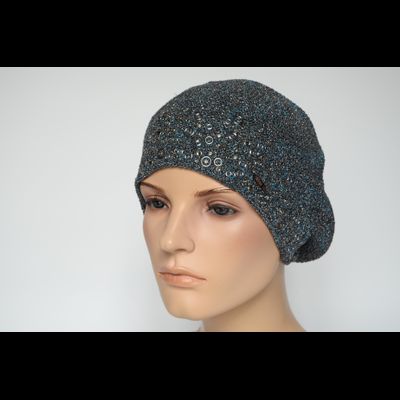 Серый берет весна - осень с голубым люрексом Vizio Италия 7078