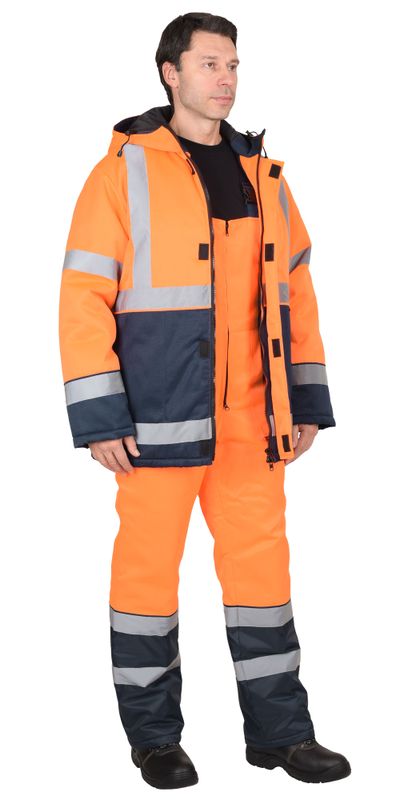 Костюм утепленный сигнальный -МАГИСТРАЛЬ-3 куртка, п/к  (тк. Оксфорд)