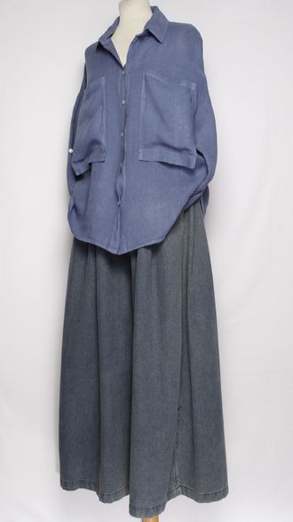 Рубашка лён "БОЛЬШИЕ КАРМАНЫ" джинс  р.48-54