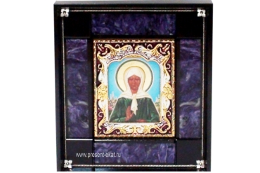 Икона МАТРОНА МОСКОВСКАЯ 130х115мм, чароит, долерит, серебрение, эмаль с позолотой