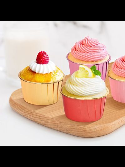 Форма бумажная/капсула для капкейков (50 шт., красные/золото), 50*40мм