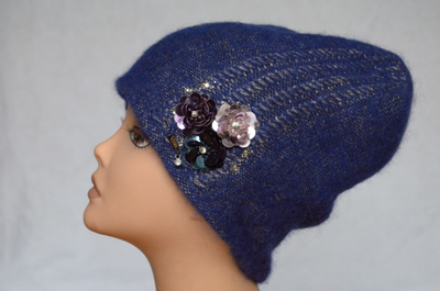 Вязаная васильковая женская шапка Vizio Италия 5800 фото