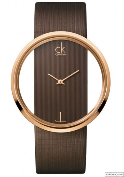 Женские наручные часы Calvin Klein 9423503 (Кельвин Кляйн). Прозрачный циферблат, коричневый ремень