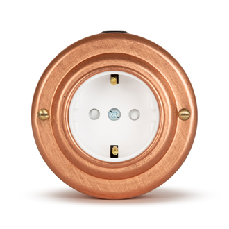 Ретро розетка металлическая медь/белый (Vintage-brass)