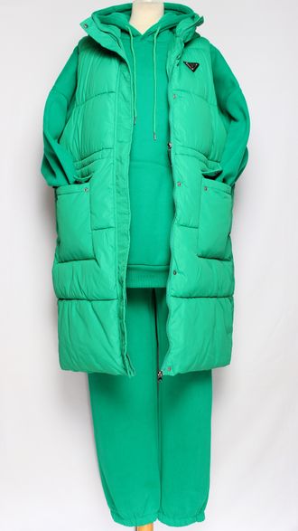 Костюм тройка: худи, брюки, жилет."Теплый с жилетом" зелёный р.52-54