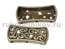 бусина металлическая"Узоры" (3 отверстия), цвет-античная бронза