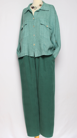 Брюки Бохо вельветовые "Султанки" джинс, малахит р.52-58