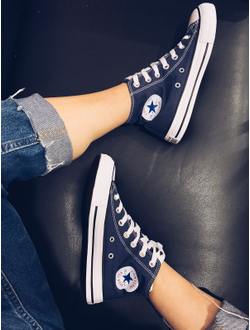 КЕДЫ CONVERSE ALL STAR СИНИЕ ВЫСОКИЕ на ногах M9622 фото