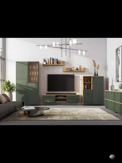 Милан Тумба для телевидеоаппаратуры со створками и нишей Дуб Золотой/Олива Софт