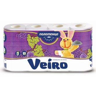 Полотенца бумажные VEIRO Classic 2 слоя, с тиснением, 4рул/уп 5п24
