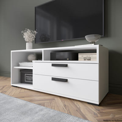 ТВМ-7 Тумба под ТВ Белый с тиснением «Древесные поры»