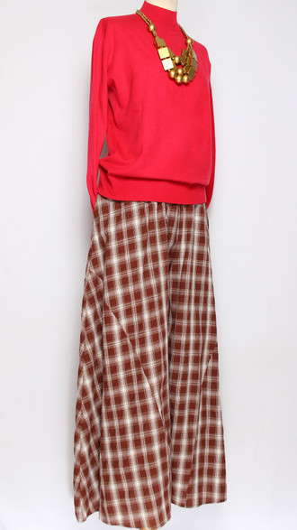 ЮБКА-БРЮКИ "КЛЕТКА" вишневая, бежевая до р.54