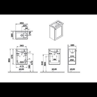 Модуль с квадратной раковиной, Vitra Root Classic, 45 см, с дверцей, матовый темно-синий, правосторонний, 68615