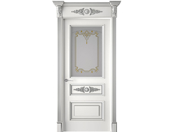 Остекленная дверь ДО Кардинал белая с патиной серебро