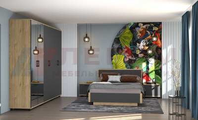 Композиция спальни ГРЕЙС корпус Гикори Джексон Светлый/фасад Антрацит Матовый