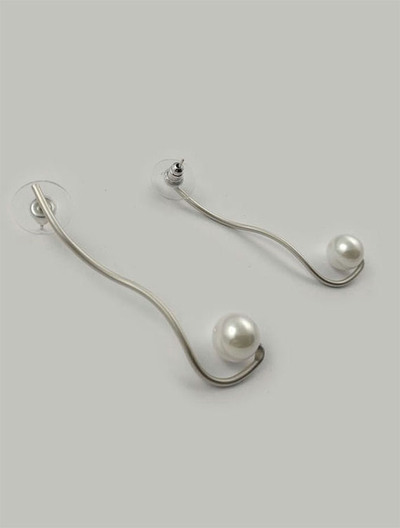 (АРТИКУЛ: 6595/81) СЕРЬГИ ЖЕНСКИЕ, СЕРЕБРИСТЫЙ МАТОВЫЙ МЕТАЛЛ, ЖЕМЧУГ
