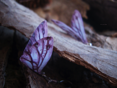 Волшебные серьги с крылышками феи Баклажанницы (шёлк, флюорит)