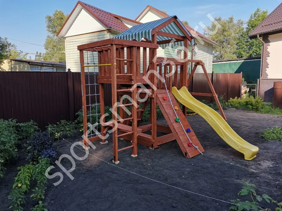 Детская площадка Савушка Мастер 3 (Махагон), качели “Гнездо” 120 см, цвет желтый/черный