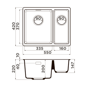 МОЙКА OMOIKIRI  KATA 55-2-U BE (4993387) ВАНИЛЬ