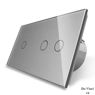 Трёхклавишный сенсорный выключатель livolo на 2 поста серого цвета