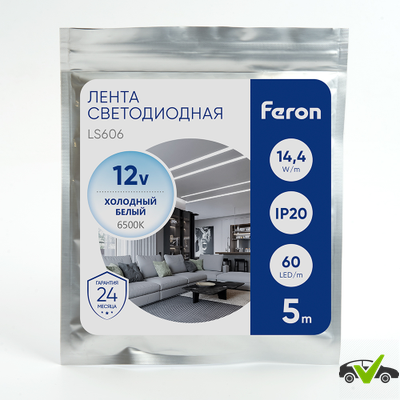 Cветодиодная LED лента Feron LS606, 60SMD(5050)/м 14.4Вт/м  IP20 12V 6500К