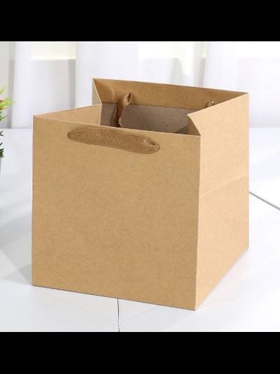 Крафт пакет плотный с веревочной ручкой, 200*200*200мм
