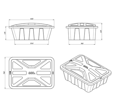 Чертеж ванны с крышкой 600 литров