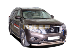 Защита переднего бампера двойная Папа Тюнинг d76/60 для Nissan Pathfinder 2015-